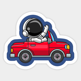 Cute Astronaut Driving Off Road Car Cartoon Sticker